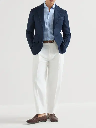 Brunello Cucinelli Men's Chalk Stripe Linen Easy Fit Shirt with Spread Collar | Thumbnail 6 Brunello Cucinelli Men's Chalk Stripe Linen Easy Fit Shirt with Spread Collar | Thumbnail 6