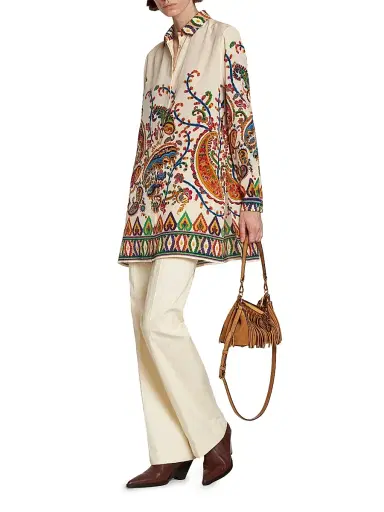 Etro Women's Paisley Silk Tunic Shirt - Stampa Bianco | Thumbnail 2