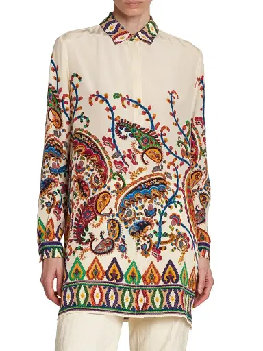 Etro Women's Paisley Silk Tunic Shirt - Stampa Bianco | Thumbnail 3