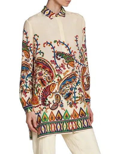 Etro Women's Paisley Silk Tunic Shirt - Stampa Bianco | Thumbnail 4