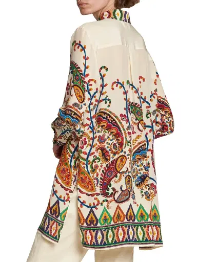 Etro Women's Paisley Silk Tunic Shirt - Stampa Bianco | Thumbnail 5