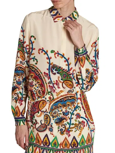 Etro Women's Paisley Silk Tunic Shirt - Stampa Bianco | Thumbnail 6