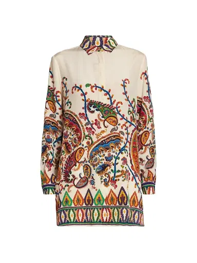 Etro Women's Paisley Silk Tunic Shirt - Stampa Bianco | Thumbnail 1
