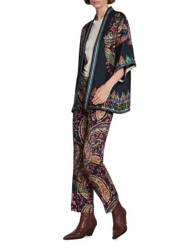 Etro Women's Kesa Paisley Stretch Cotton Jacket - Printed Blue Base - Size XL | Thumbnail 2
