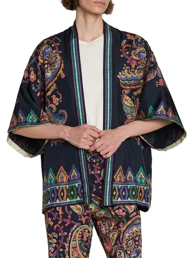 Etro Women's Kesa Paisley Stretch Cotton Jacket - Printed Blue Base - Size XL | Thumbnail 3