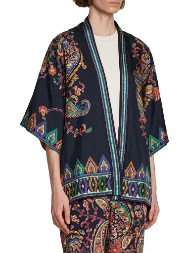 Etro Women's Kesa Paisley Stretch Cotton Jacket - Printed Blue Base - Size XL | Thumbnail 4
