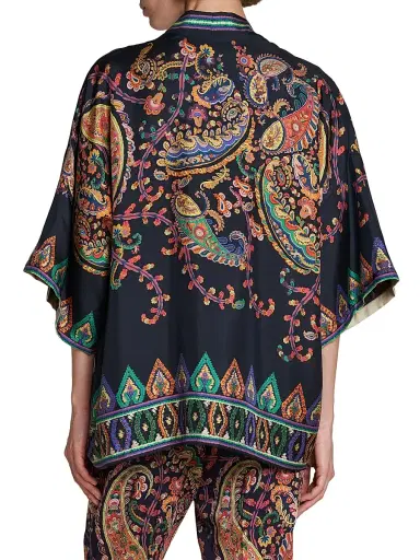 Etro Women's Kesa Paisley Stretch Cotton Jacket - Printed Blue Base - Size XL | Thumbnail 5