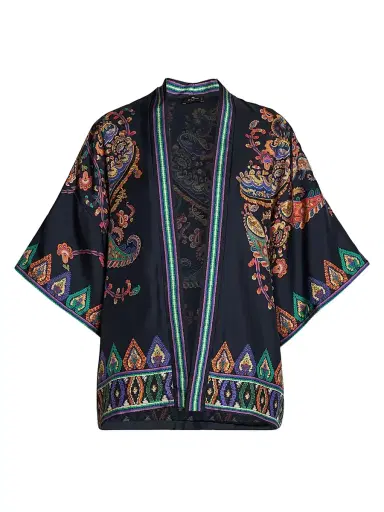 Etro Women's Kesa Paisley Stretch Cotton Jacket - Printed Blue Base - Size XL | Thumbnail 1