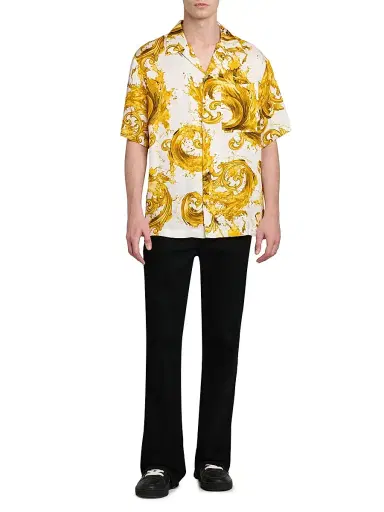 Versace Jeans Couture Men's Barocco Short-Sleeve Shirt - White Gold | Thumbnail 2 Versace Jeans Couture Men's Barocco Short-Sleeve Shirt - White Gold | Thumbnail 2