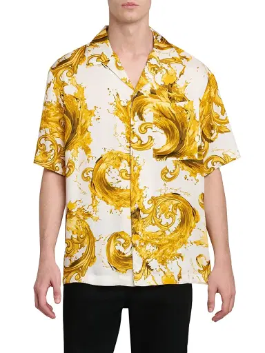 Versace Jeans Couture Men's Barocco Short-Sleeve Shirt - White Gold | Thumbnail 3 Versace Jeans Couture Men's Barocco Short-Sleeve Shirt - White Gold | Thumbnail 3