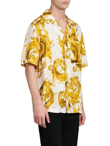 Versace Jeans Couture Men's Barocco Short-Sleeve Shirt - White Gold | Thumbnail 4 Versace Jeans Couture Men's Barocco Short-Sleeve Shirt - White Gold | Thumbnail 4