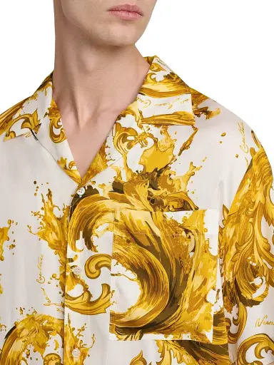 Versace Jeans Couture Men's Barocco Short-Sleeve Shirt - White Gold | Thumbnail 6 Versace Jeans Couture Men's Barocco Short-Sleeve Shirt - White Gold | Thumbnail 6