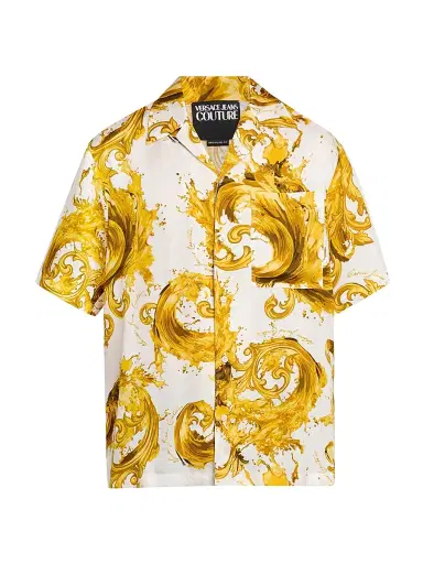 Versace Jeans Couture Men's Barocco Short-Sleeve Shirt - White Gold | Thumbnail 1 Versace Jeans Couture Men's Barocco Short-Sleeve Shirt - White Gold | Thumbnail 1