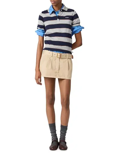 Miu Miu Women's Old Gabardine Mini Skirt - Beige Khaki | Thumbnail 6 Miu Miu Women's Old Gabardine Mini Skirt - Beige Khaki | Thumbnail 6