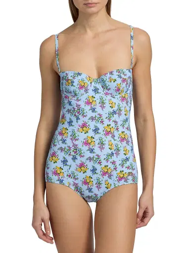 Dolce & Gabbana Women's Floral One-Piece Balconette Swimsuit - Blue - Size XL | Thumbnail 3