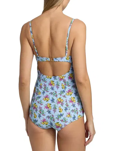 Dolce & Gabbana Women's Floral One-Piece Balconette Swimsuit - Blue - Size XL | Thumbnail 4