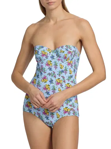 Dolce & Gabbana Women's Floral One-Piece Balconette Swimsuit - Blue - Size XL | Thumbnail 5