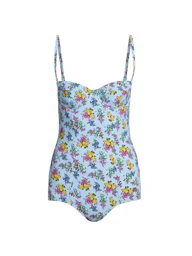 Dolce & Gabbana Women's Floral One-Piece Balconette Swimsuit - Blue - Size XL | Thumbnail 1