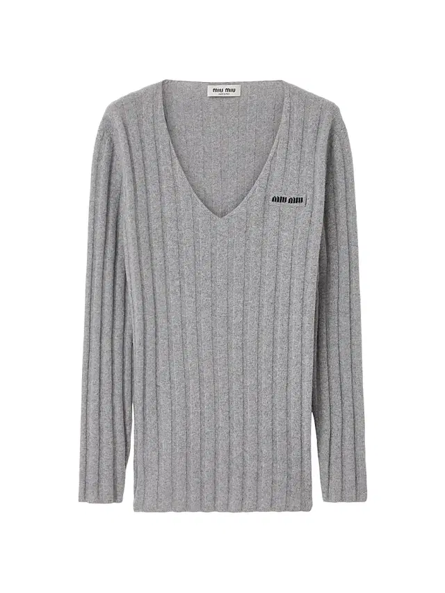 Women's Wool and Cashmere V-Neck Sweater - Grey