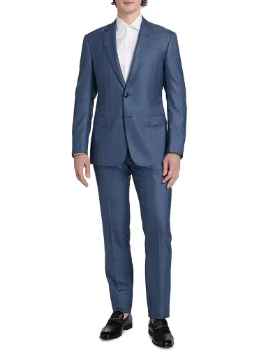 Giorgio Armani Men's Plaid Wool-Silk Single-Breasted Suit - Blue | Thumbnail 3 Giorgio Armani Men's Plaid Wool-Silk Single-Breasted Suit - Blue | Thumbnail 3