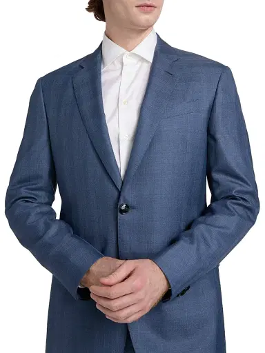 Giorgio Armani Men's Plaid Wool-Silk Single-Breasted Suit - Blue | Thumbnail 6 Giorgio Armani Men's Plaid Wool-Silk Single-Breasted Suit - Blue | Thumbnail 6