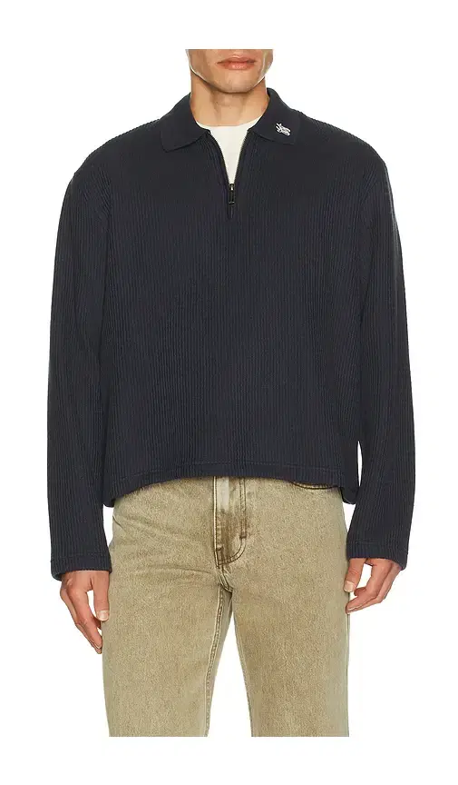 Wavy Knit Long Sleeve Polo