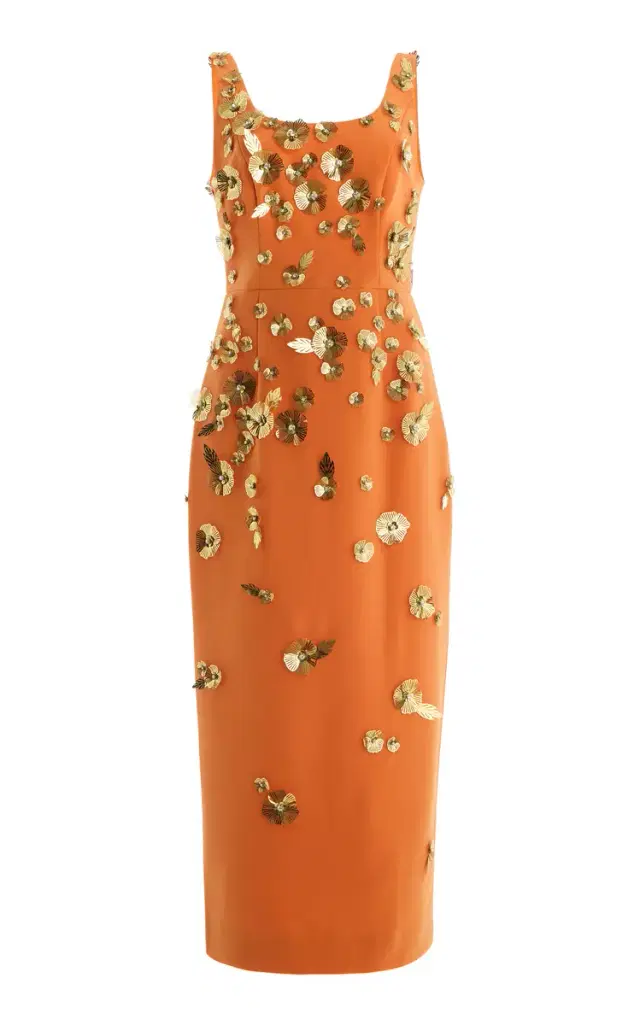 Embroidered Crepe Midi Dress