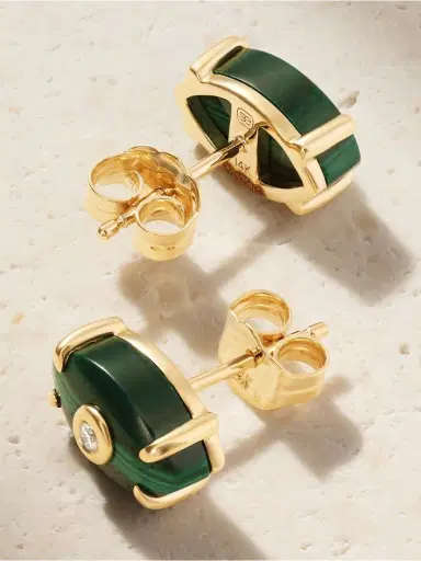 Sydney Evan 14-karat Gold, Malachite And Diamond Earrings | Thumbnail 3
