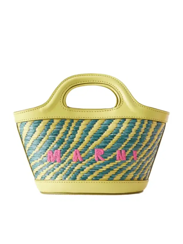 Tropicalia Micro Leather And Embroidered Raffia-like Tote