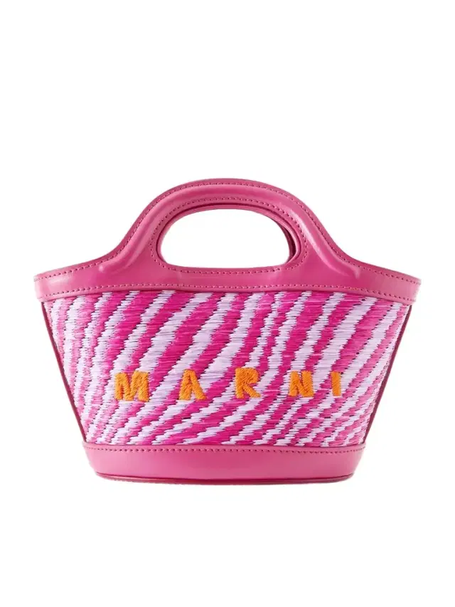 Tropicalia Micro Leather And Embroidered Raffia-like Tote
