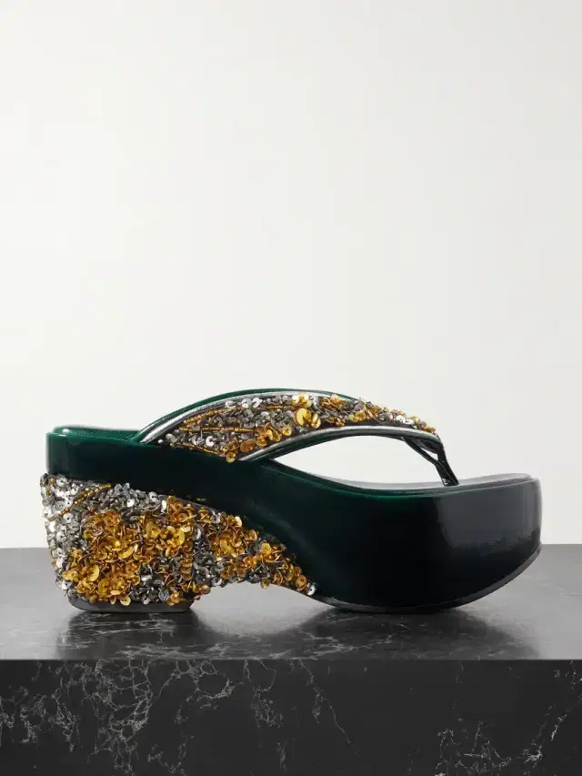 Embellished Satin-crepe Platform Sandals