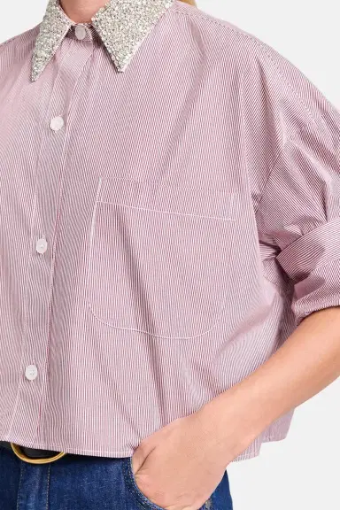 TWP Next Ex Crystal Collar Shirt - White Wine | Thumbnail 3