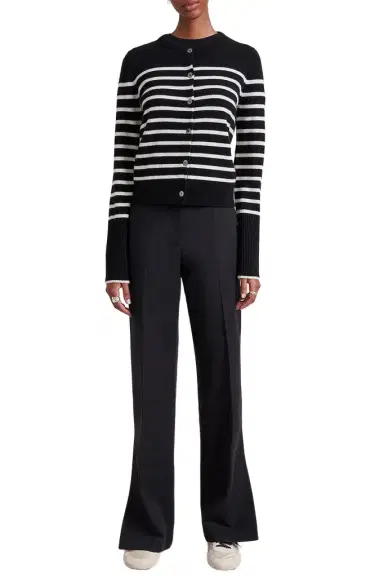 La Ligne Striped Lean Lines Cardigan - Black Cream | Thumbnail 1 La Ligne Striped Lean Lines Cardigan - Black Cream | Thumbnail 1