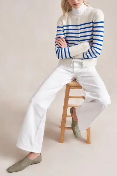 La Ligne Striped Lean Lines Cardigan - Cream Cobalt | Thumbnail 2