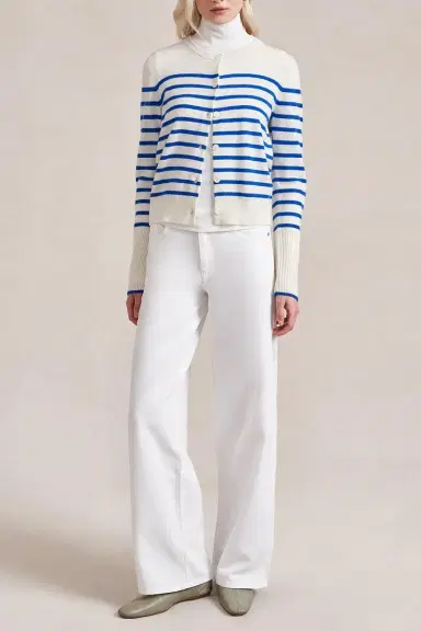La Ligne Striped Lean Lines Cardigan - Cream Cobalt | Thumbnail 3