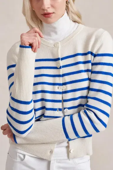 La Ligne Striped Lean Lines Cardigan - Cream Cobalt | Thumbnail 4
