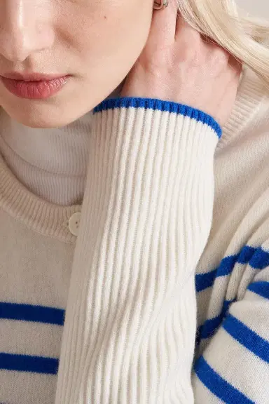 La Ligne Striped Lean Lines Cardigan - Cream Cobalt | Thumbnail 5