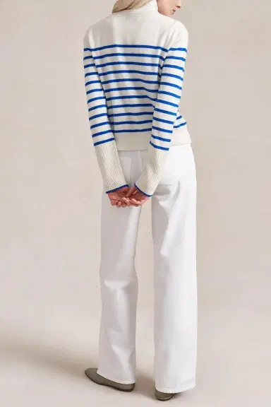 La Ligne Striped Lean Lines Cardigan - Cream Cobalt | Thumbnail 7