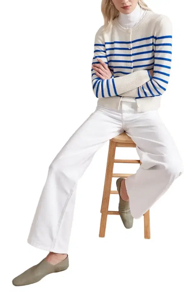 Striped Lean Lines Cardigan - Cream Cobalt