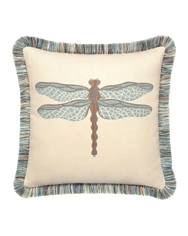 Elaine Smith Dragonfly Sunbrella Pillow, Light Blue