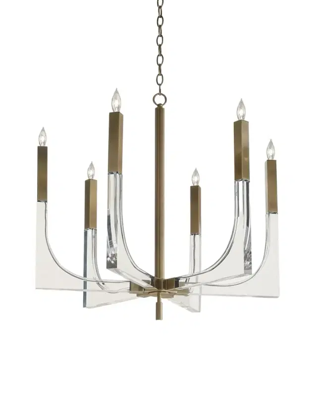 John-Richard Collection 41H X 38W X 38D Acrylic And Brass Six Light Chandelier