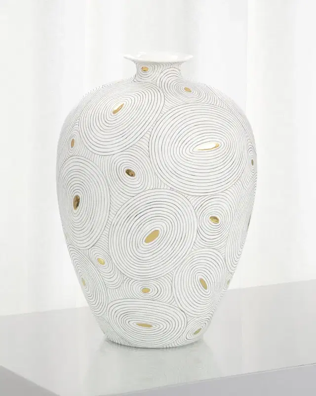 John-Richard Collection White Porcelain Vase with Gold