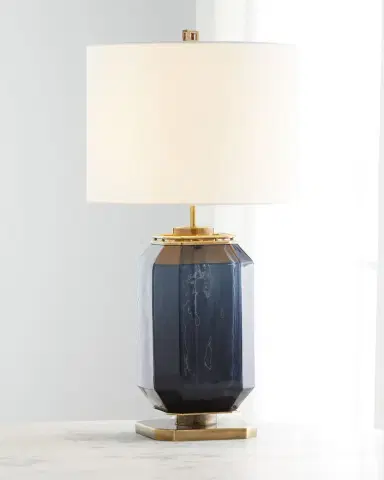 John-Richard Collection Navy Blue Glass and Brass Table Lamp | Thumbnail 2