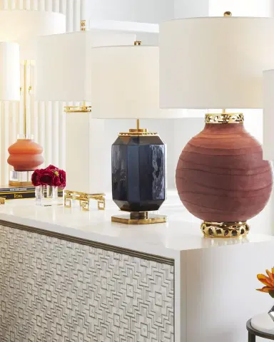 John-Richard Collection Navy Blue Glass and Brass Table Lamp | Thumbnail 3