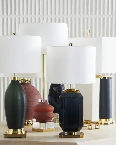 John-Richard Collection Navy Blue Glass and Brass Table Lamp | Thumbnail 4