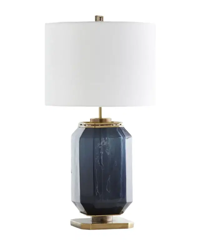 John-Richard Collection Navy Blue Glass and Brass Table Lamp