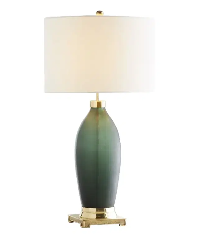 Emerald Green Etched Glass Table Lamp