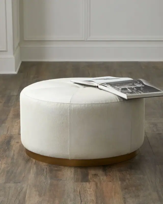 Jamie Young Thackery Round Hair-Hide Pouf