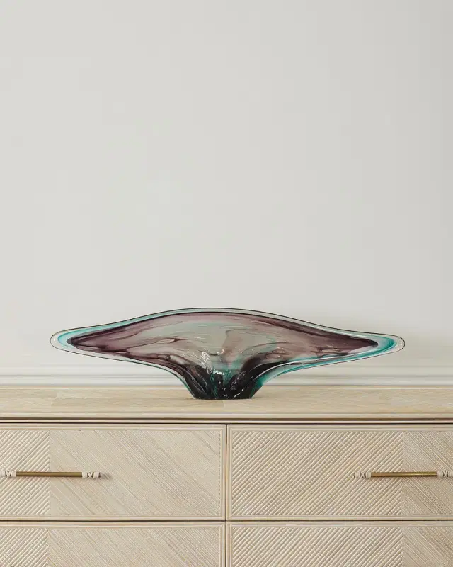 John-Richard Collection Eggplant, Purple, and Turquoise Handblown Glass Sculpture I