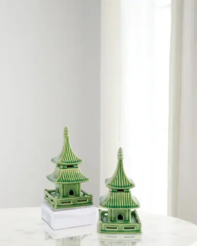 Port 68 Green Short Pagoda Table Accents, Set of 2 | Thumbnail 1 Port 68 Green Short Pagoda Table Accents, Set of 2 | Thumbnail 1